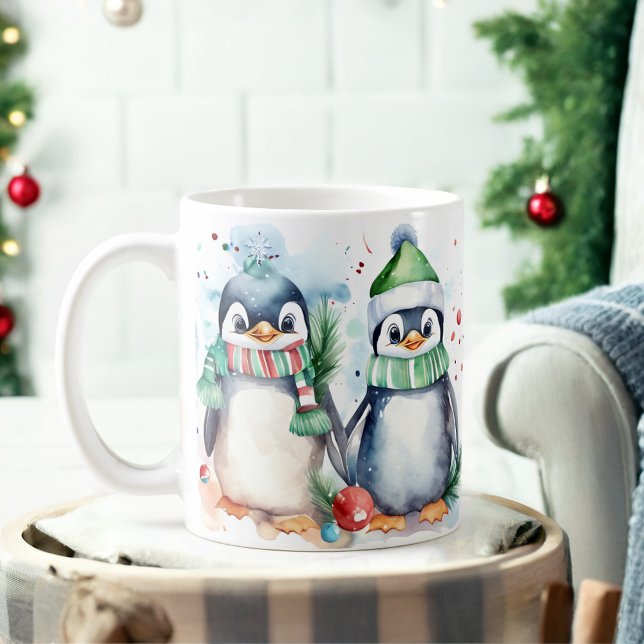 Aquarellfarben Festliche Pinguine Weihnachtsfeiert Kaffeetasse (Von Creator hochgeladen)