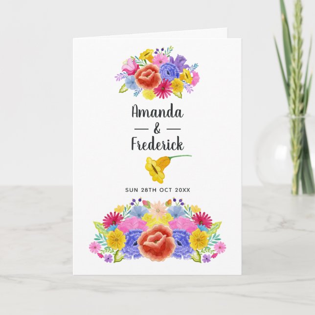 Aquarellfarben Flora mexikanische Fiesta Hochzeit Programm (Vorderseite)