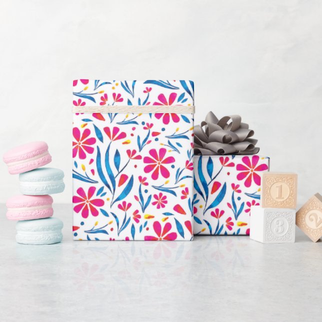 Aquarellfarben Flora-Muster Geschenkpapier (Babyparty)