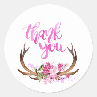 Aquarellfarben Floral Antlers Vielen Dank Runder Aufkleber
