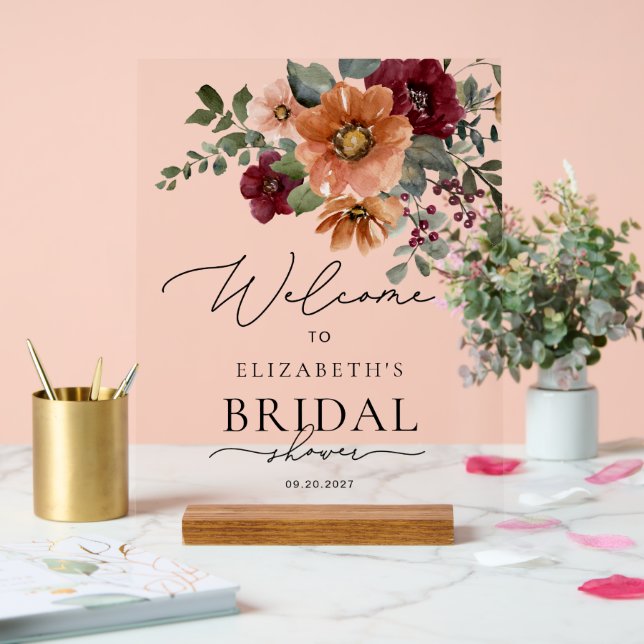 Aquarellfarben Floral Boho Fall Brautparty Willkom Acrylschild (Hochzeit)