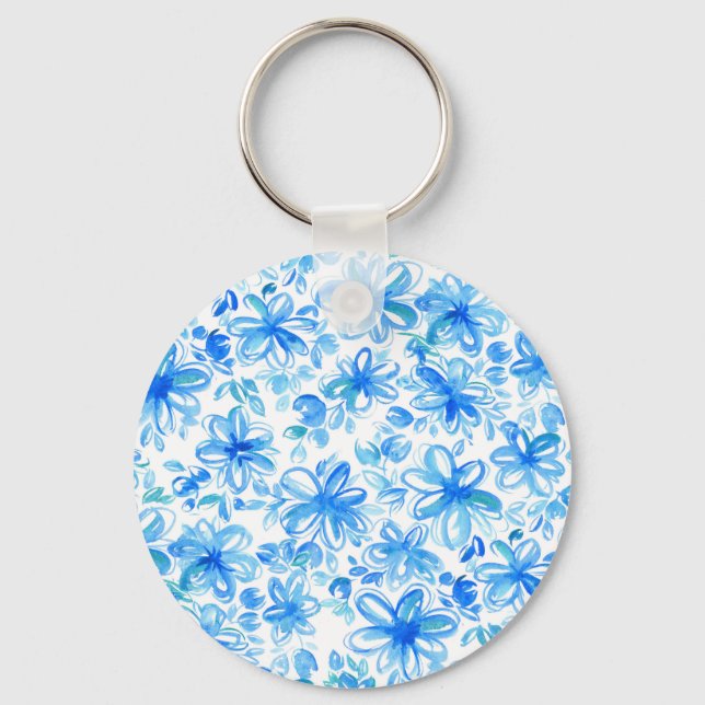 Aquarellfarben Floral Chintz Niedliches Muster Schlüsselanhänger (Vorderseite)