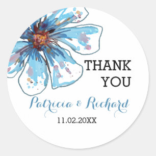Aquarellfarben Floral Danke Gastgeschenk Hochzeit Runder Aufkleber