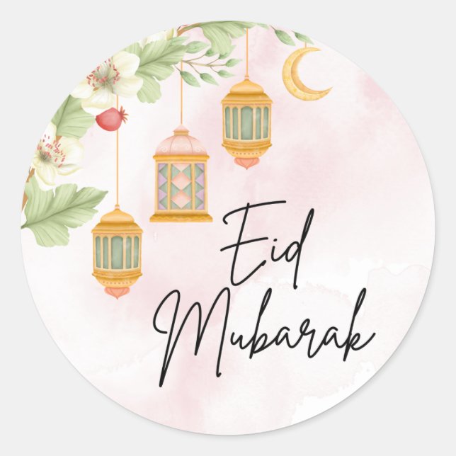 Aquarellfarben Floral Eid Mubarak Aufkleber (Vorderseite)