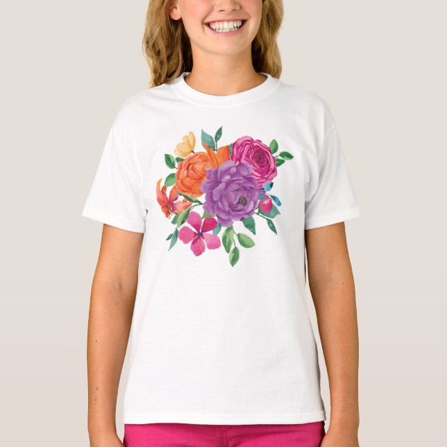 Aquarellfarben Floral Fiesta T-Shirt (Vorderseite)