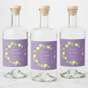 Aquarellfarben Floral Lemon Violet Farbe Alkoholflaschenetikett