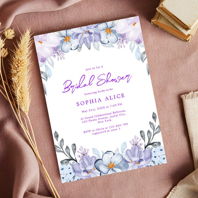 Aquarellfarben Floral Romantisches Lila Brautparty Einladung (Von Creator hochgeladen)