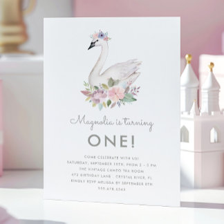 Aquarellfarben Floral Swan Prinzessin Birthday Pin Einladung