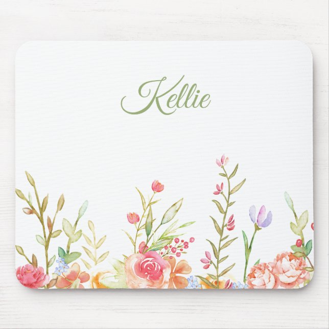 Aquarellfarben, florale Grenz-Maus-Pad Mousepad (Vorne)
