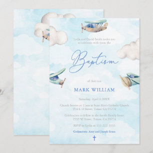 Aquarellfarben Flugzeug Sky Clouds Boy Baptisc Par Einladung