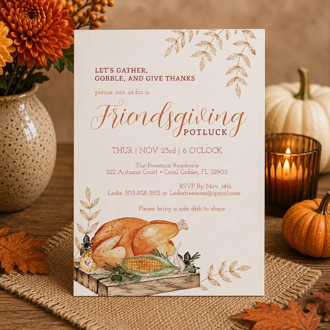 Aquarellfarben-Freundschaft Potluck Einladung (Thanksgiving invitation with autumn decor)