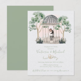 Aquarellfarben-Gazebo mit Bräu- und Bräutigu-Eukal Einladung