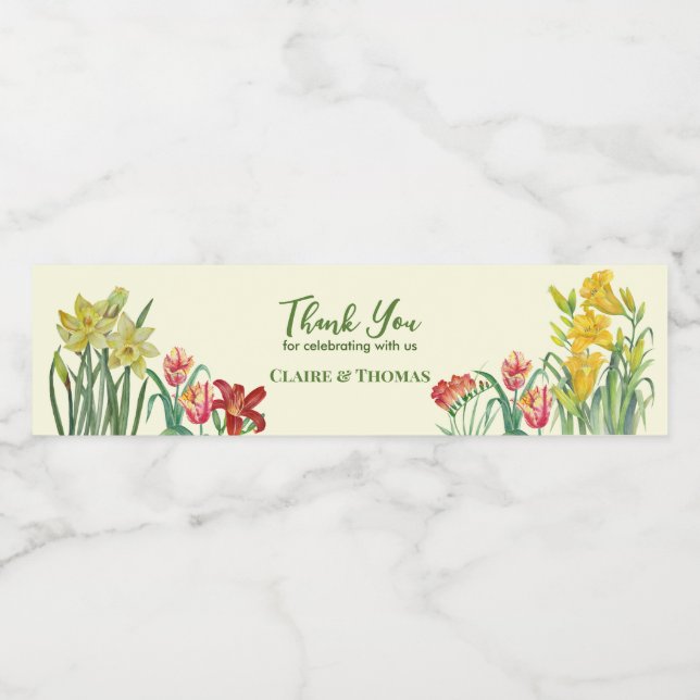 Aquarellfarben Gelbe Frühlingsblumen Creme (Einzelnes Label)
