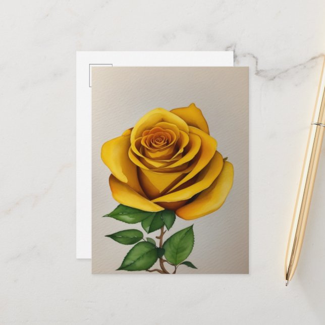 Aquarellfarben Gelbe Rosenmalerei Postkarte (Vorderseite/Rückseite Beispiel)