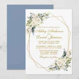 Aquarellfarben Geo Rahmen Dusty Blue Wedding Einladung