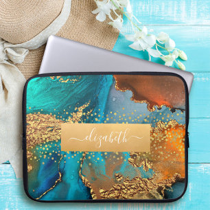 Aquarellfarben goldtürkisfarbene Orangenglasur Laptopschutzhülle