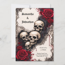 Aquarellfarben, Grauschädel und Rose Hochzeit Einladung