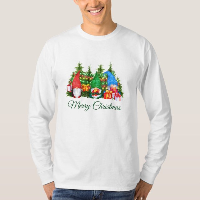 Aquarellfarben grün Frohe Weihnachten Long T-Shirt (Vorderseite)
