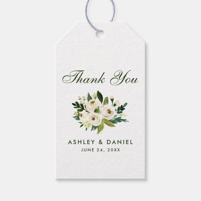 Aquarellfarben Grün weiße Hochzeit Danke Geschenkanhänger (Vorderseite)