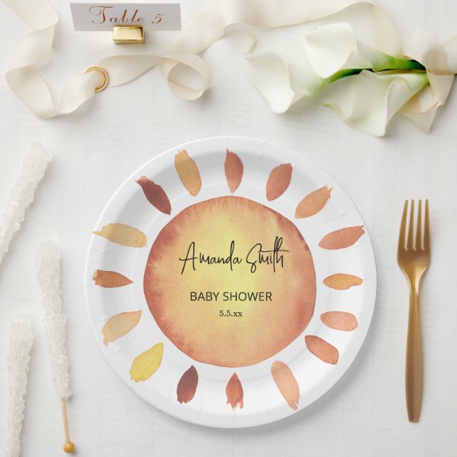 Aquarellfarben Happy Yellow Sun Baby Dusche Pappteller (Hochzeit)