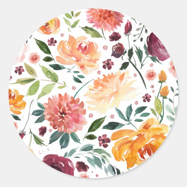 Aquarellfarben Herbst Bläschen Blumenmuster Runder Aufkleber (Vorderseite)