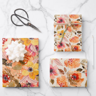 Aquarellfarben Herbst-Blume Geschenkpapier Set