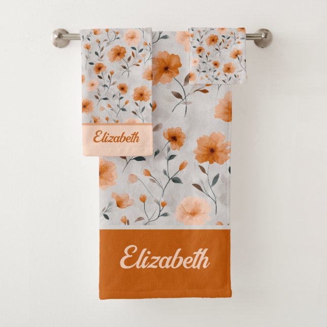 Aquarellfarben Herbst Blume Individuelle Name Mini Badhandtuch Set (Insitu)