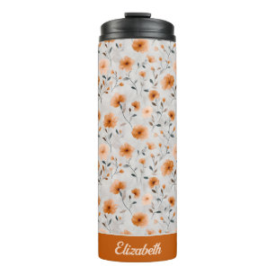 Aquarellfarben Herbst Blume Individuelle Name Thermosbecher