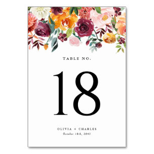 Aquarellfarben Herbst Blüten Garland Hochzeit im H Tischnummer