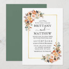 Aquarellfarben Herbst Blütenhochzeit Gold-Sage Grü Einladung