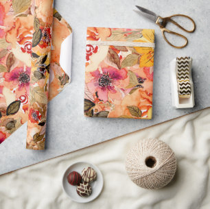 Aquarellfarben Herbst FlorCollage Geschenkpapier