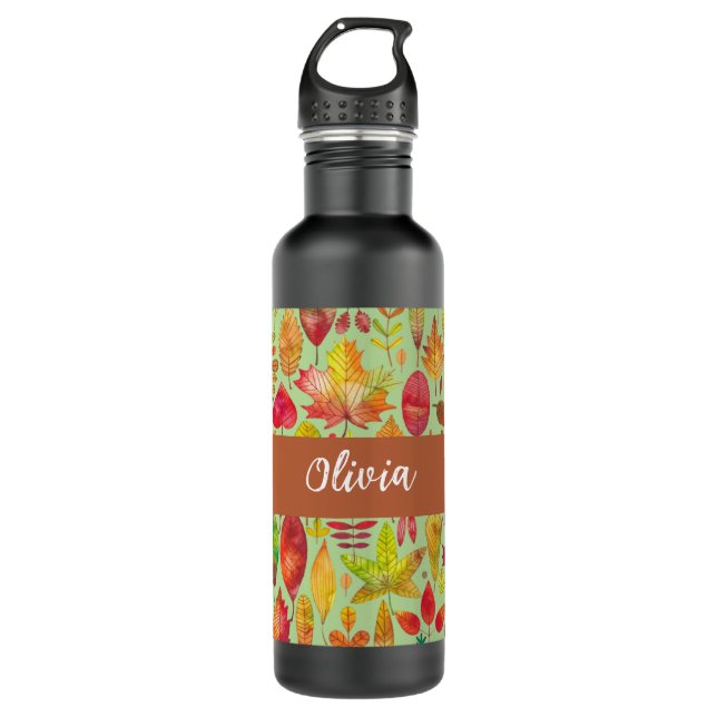 Aquarellfarben Herbst lässt Personalisiert Edelstahlflasche (Vorderseite)