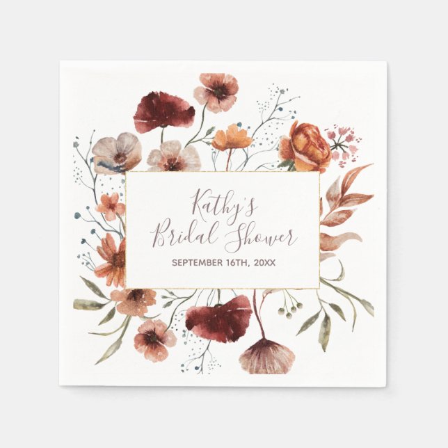 Aquarellfarben Herbst Wildblumen Brautparty Napkin Serviette (Vorderseite)