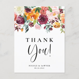 Aquarellfarben Herbstblüten Blumenzehen Danke Postkarte