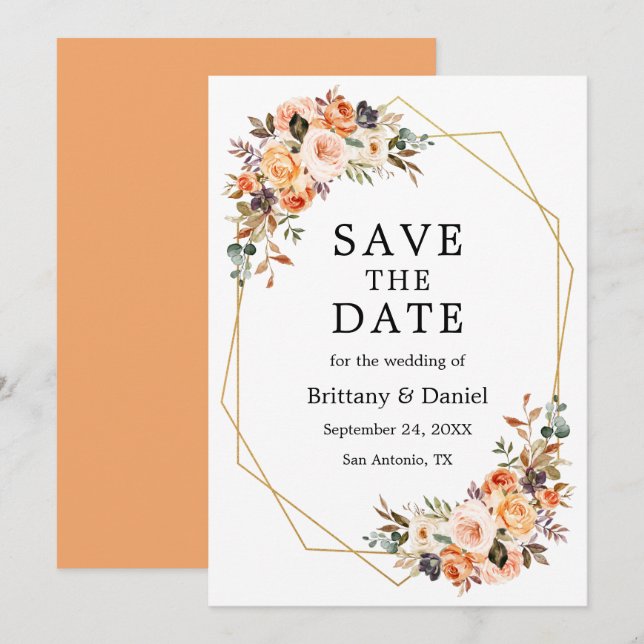 Aquarellfarben Herbstflorrahmen Save The Date (Vorne/Hinten)