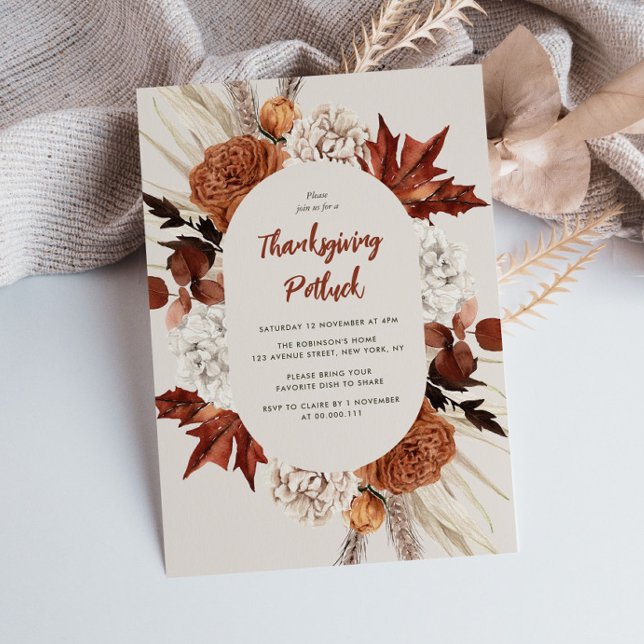 Aquarellfarben Herbstlaub Erntedank Potluck Einladung (Von Creator hochgeladen)