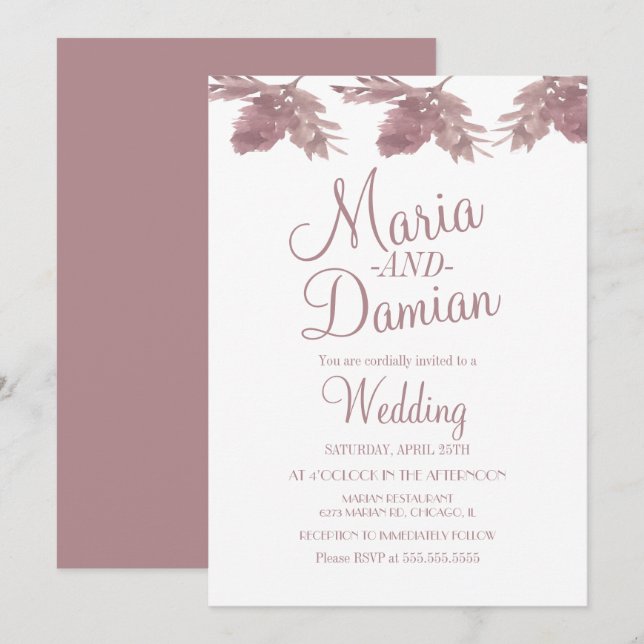 Aquarellfarben-Herbstlaube Illustration Blush Wedd Einladung (Vorne/Hinten)