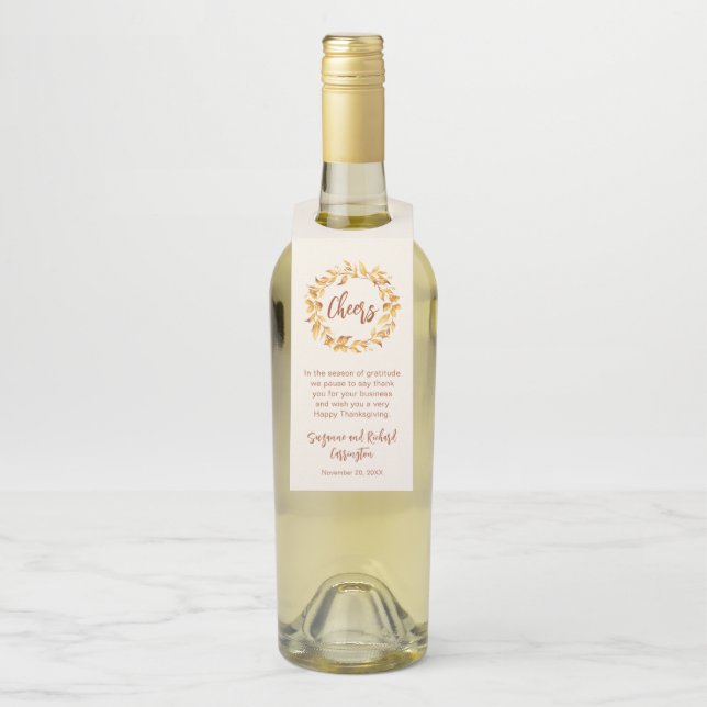 Aquarellfarben Herbstlaube Kranz. Flaschenanhänger (Auf Flasche)