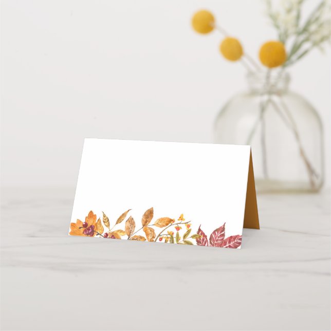 Aquarellfarben Herbstleaves Garland Hochzeit im He Platzkarte (Vorderseite)