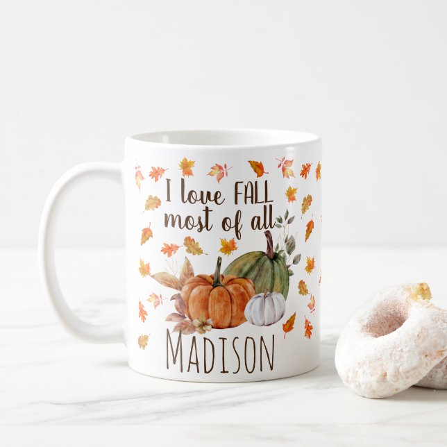 Aquarellfarben Herbstleaves Pumpkins I Liebe Herbs Kaffeetasse (Mit Donut)