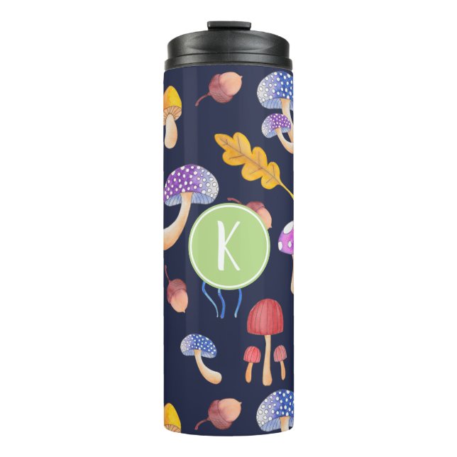 Aquarellfarben Herbstpilze | Monogramm Thermosbecher (Vorderseite)