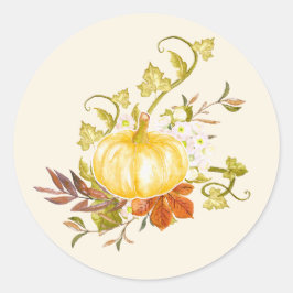 Aquarellfarben Herbstpumpen und Blätter Runder Aufkleber