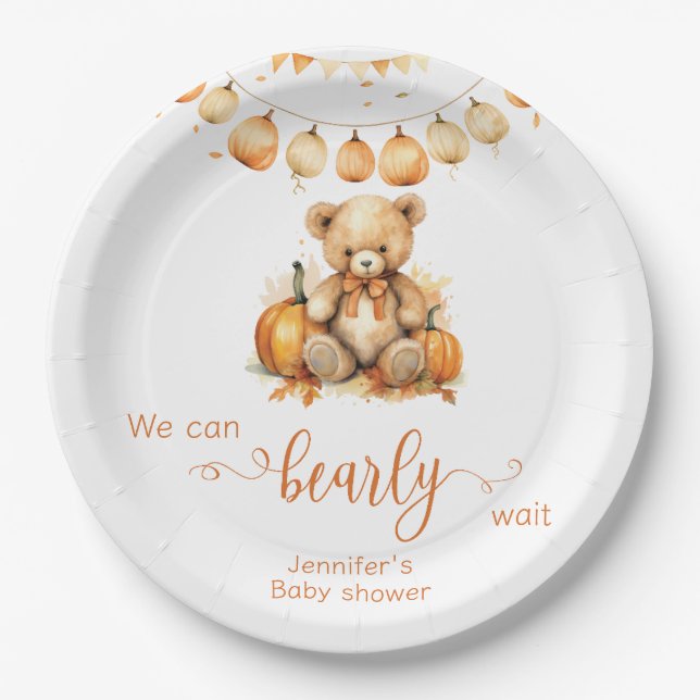 Aquarellfarben Herbstteddy Bären Kürbisbaby Dusche Pappteller (Vorderseite)