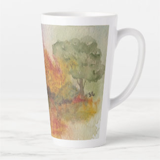 Aquarellfarben Herbstwaldszene Latte Tasse