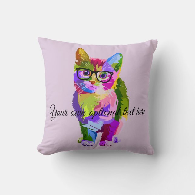 Aquarellfarben Hipster Katzenakzent Kissen (Vorderseite)