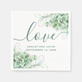 Aquarellfarben. Hochzeit von Blumenkakteen Serviette