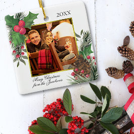 Aquarellfarben, Holzofen und Pine Gold Foto Rahmen Keramikornament