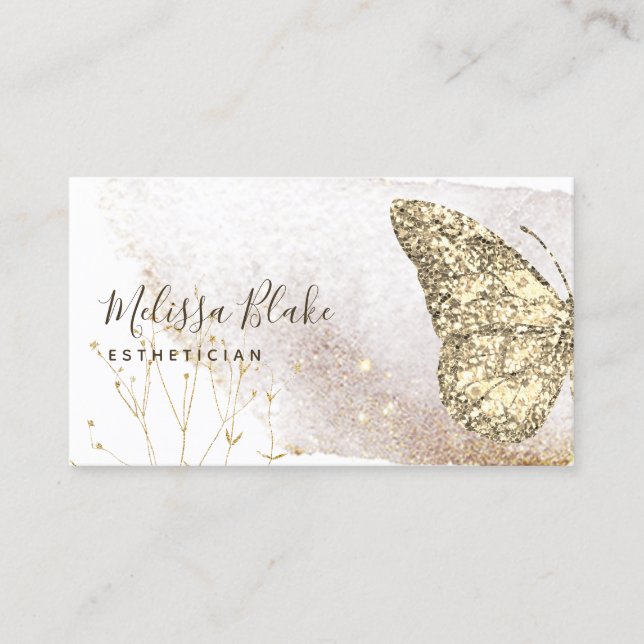 Aquarellfarben Imitate Goldschmetterling Glitzer Visitenkarte (Vorderseite)