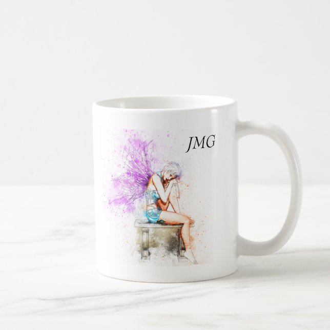 Aquarellfarben in Blau mit Monogramm Kaffeetasse (Rechts)
