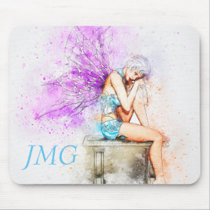 Aquarellfarben in Blau mit Monogramm Mousepad